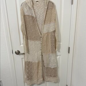 Free People Patchwork Knit Cardigan - Cream and Tan